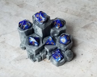 Blue and white marbled 16mm dnd dice with gold numbers, polyhedral gaming dice, DnD dice set, D and D, gaming dice, set of 7 DnD dice
