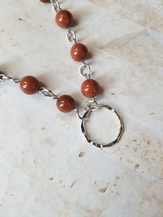 O ring day collar, Goldstone beads, discreet day collar, symbolic jewelry, BDSM collar, submissive collar, stainless, hammered o ring