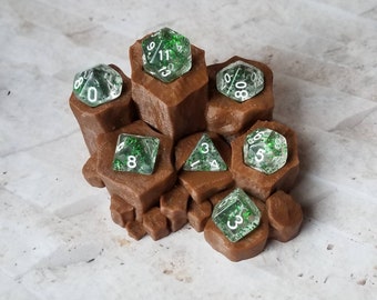 Translucent clear 16mm dice with green glitter and white numbers, polyhedral gaming dice, DnD dice set, gaming dice, set of 7 DnD dice