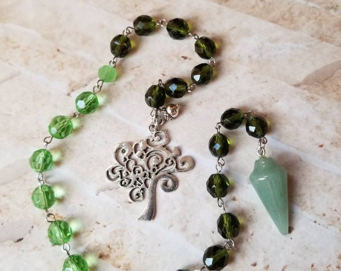 Featured listing image: Yule prayer beads, pagan prayer beads, witches prayer beads, stainless steel, faceted green glass beads, Green Aventurine, Czech glass beads