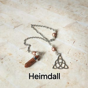 Heimdall pendulum, God pendulums, divination, dowsing pendulum, beaded pendulum, gemstone pendulum, stainless steel chain, Gods, pagan