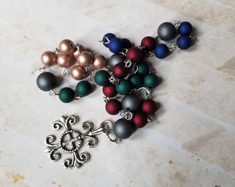 Anglican prayer beads, Methodist rosary, Protestant prayer beads, Episcopal rosary, stainless steel, Christmas colors, glass pearls
