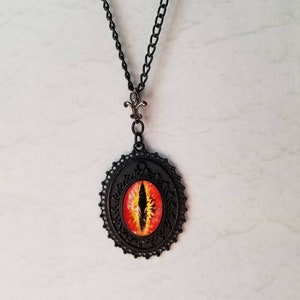 Dragon eye necklace, dragon eye pendant, fantasy necklace, glass dragon eye, red dragon eye, black and red eye jewelry, Goth necklace, ooak