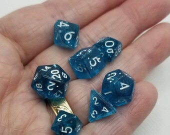 Glittery teal 10mm Mini Dnd dice, polyhedral gaming dice, DnD dice set, RPG dice, D and D dice, set of 7 DnD dice, 10mm dice,