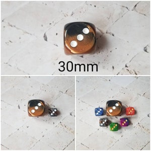 30mm Chessex Gemini Black and Copper with white pips, Chessex 30mm die, Gemini black and copper, mega titan d6, dnd dice, extra d6 dice,