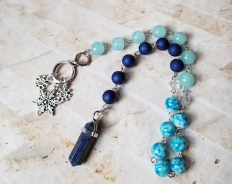 Yule prayer beads, pagan prayer beads, witch prayer beads, stainless pins, gemstone pendulum, Goddess prayer beads, elemental prayer beads