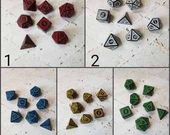 Dnd dice set, ornate polyhedral gaming dice, DnD dice, RPG dice set, large polyhedral dice, 7 piece dice set, beautiful colors and design