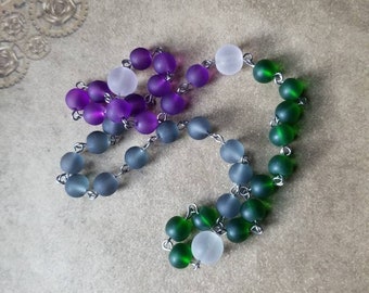 Orthodox prayer beads, Orthodox Chotki, stainless steel, Komboskini, hand-wired, Halloween themed, cultured sea glass, recycled glass beads