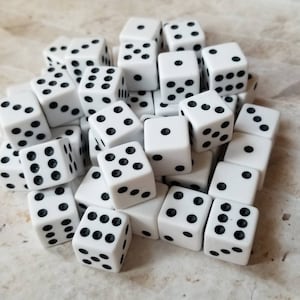Individual 16mm d6 dnd die, white with black pips polyhedral dice, DnD dice, RPG dice, spare dice, spare d6 dice, square edge, 16mm d6