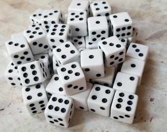 Individual 16mm d6 dnd die, white with black pips polyhedral dice, DnD dice, RPG dice, spare dice, spare d6 dice, square edge, 16mm d6