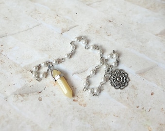 Beaded pendulum, divination, dowsing pendulum, gemstone pendulum, stainless steel, hand-wired, glass beadss, metal charm