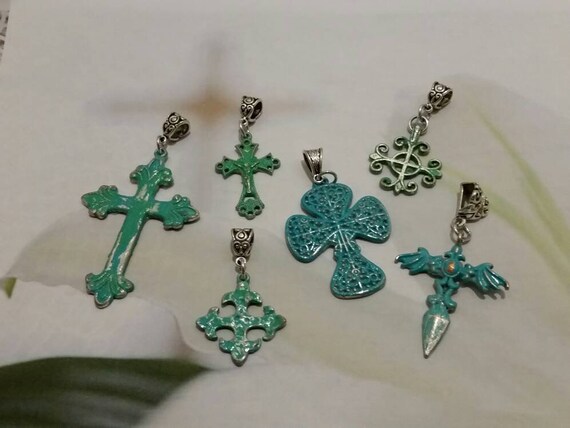 Patinaed silver crosses, hand painted cross pendant, numerous styles, Jerusalem cross, hammered cross, winged dagger, cross necklace