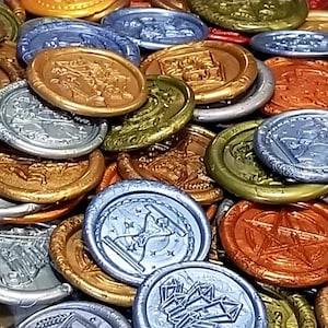 Wax seal DND coins, Magic and  spooky wax seals, Dnd coins, Dnd counters, Dnd props, handmade wax seals, RPG game coins, unique gift idea