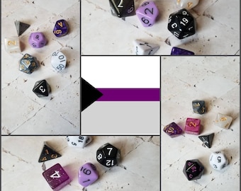 Dés dnd dnd d’indicateur demisexuel ou asexué de drapeau demisexuel, choisi à la main, ensemble de dés de jeu polyédriques, jeu de dés DnD, dés RPG, dés LGBTQ