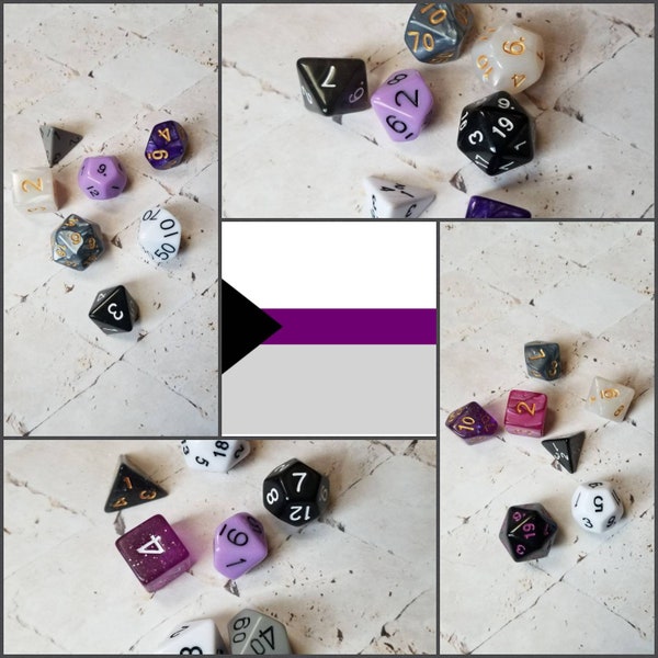 Demisexual or Asexual flag 16mm dnd dice, hand chosen, curated set of polyhedral gaming dice, DnD dice set, RPG dice, LGBTQ dice