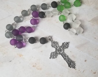 Anglican prayer beads, Methodist rosary, Protestant prayer beads, Episcopal rosary, stainless, Halloween colors, sea glass beads,