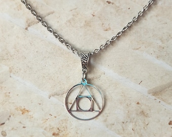 Stainless steel metal Philosophers Stone pendant necklace with a stainless steel chain