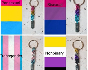 LGBT Pride keychain, chain maille, pride flag colors keychain, flag keychains, LGBTQ pride, LGBT keychain, gender, sexuality, 16 choices