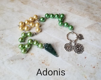 Adonis prayer beads, Greek God prayer beads, hand-wired, beautiful beads, silver-toned charms, Greek, pagan