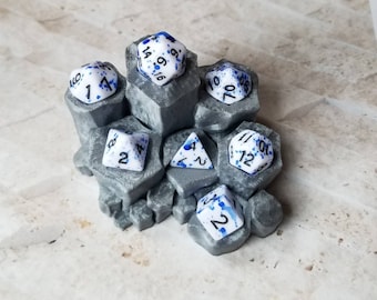 White and blue speckled 16mm dnd dice with black numbers, polyhedral gaming dice, DnD dice set, RPG dice, gaming dice, set of 7 DnD dice