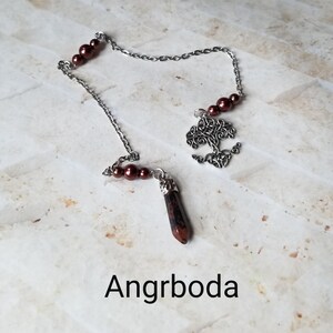Angrboda pendulum, Goddess pendulum, divination, dowsing pendulum, beaded pendulum, gemstone pendulum, stainless steel chain, Goddess