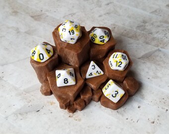 Yellow and white speckled 16mm dnd dice,  black numbers, polyhedral gaming dice, DnD dice set, RPG dice, gaming dice, set of 7 DnD dice