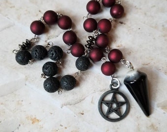Yule prayer beads, pagan prayer beads, witch prayer beads, stainless pins, gemstone pendulum, Goddess prayer beads, elemental prayer beads