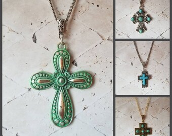 Cross pendant, cross necklace, cross jewelry, Christian jewelry, large silver-toned metal cross, silver toned cross, stainless steel chain