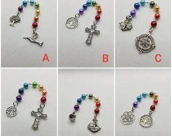 Unitarian Universalist prayer beads, 7 Principles of UU, prayer aid, rainbow prayer strand, UU chaplet, chakra colors, chakra healing, 8mm