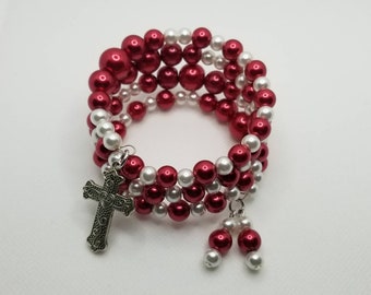 Orthodox prayer bracelet, Orthodox Chotki, 100 bead Orthodox Christian prayer bracelet, memory wire, multi-loop, red and white, religious