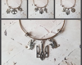 Support Ukraine bangle, solidarity bracelet, Ukrainian flag colors, Ukrainian jewelry, stainless steel bangle, Tryzub bangle,