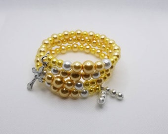 Orthodox prayer bracelet, Orthodox Chotki, 100 bead Orthodox Christian prayer bracelet, memory wire, multi-loop, yellow and ivory, religious