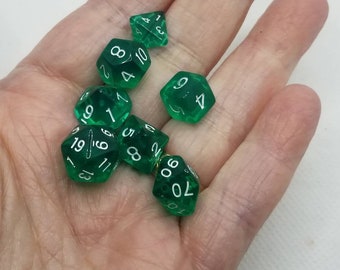 Translucent green 10mm Mini Dnd dice, polyhedral gaming dice, DnD dice set, RPG dice, D and D dice, set of 7 DnD dice, 10mm