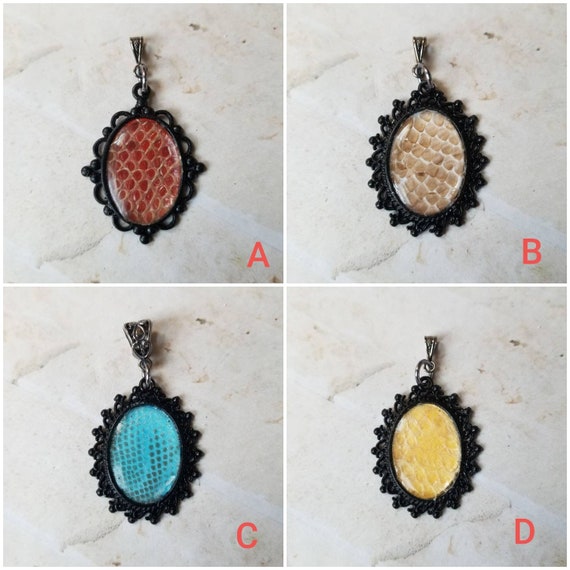 Snake shed jewelry, snake shed pendant, snakeskin necklace, cruelty free snake shed jewelry, snake shed behind glass or silicone,unique gift