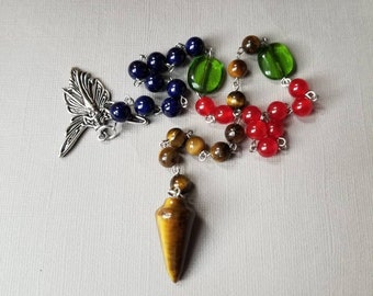 Litha prayer beads, pagan prayer beads, prayer beads, Midsummer prayer beads, Summer solstice, gemstones, stainless, faerie, Tiger's Eye
