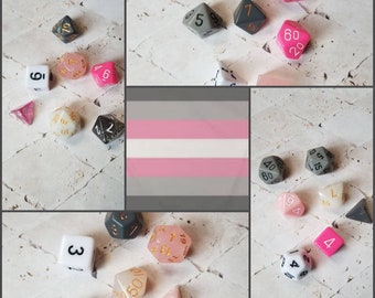 Demigirl flag 16mm dnd dice, hand chosen, curated set of polyhedral gaming dice, DnD dice set, RPG dice, LGBTQ dice