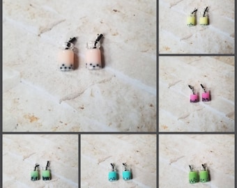 Cute earrings, boba earrings, bubble tea earrings, beverage earrings, glasses with boba, choice of 6, stainless steel ear wires,