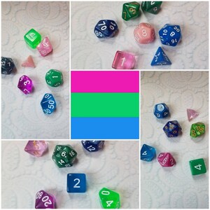 Drapeau polysexuel 16mm dnd dés, choisi à la main, ensemble de dés de jeu polyédriques, jeu de dés DnD, dés RPG, dés LGBTQ