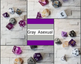 Gray Asexual flag 16mm dnd dice, hand chosen, curated set of polyhedral gaming dice, DnD dice set, RPG dice, LGBTQ dice, Gray ace dice