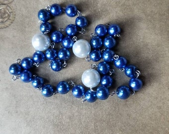 Orthodox prayer beads, Orthodox Chotki, stainless steel, Chotki, Komboskini, hand-wired, navy and white glass pearls, gift for Dad