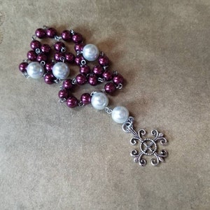 Anglican Prayer beads, Episcopal, Protestant prayer beads, Methodist, wine and white  glass pearls, stainless steel, Jerusalem cross