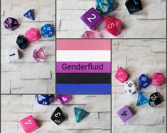 Genderfluid flag 16mm dnd dice, hand chosen, curated set of polyhedral gaming dice, DnD dice set, RPG dice, LGBTQ dice, Gray ace dice