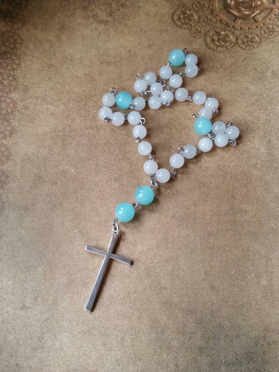 Anglican prayer beads, Methodist rosary, Protestant prayer beads, Episcopal rosary, stainless steel, Winter prayer beads, Malay jade, frozen