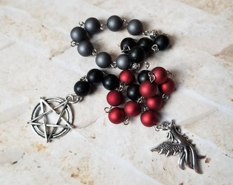 Yule prayer beads, pagan prayer beads, witch prayer beads, stainless pins, red and black beads, Goddess prayer beads, elemental prayer beads