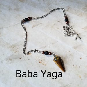 Baba Yaga pendulum, Goddess pendulum, divination, dowsing pendulum, beaded pendulum, gemstone pendulum, stainless steel chain, Goddess