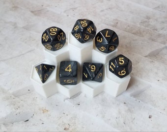 Pearl black 16mm dnd dice with gold numbers, polyhedral gaming dice, DnD dice set, RPG dice, gaming dice, set of 7 DnD dice