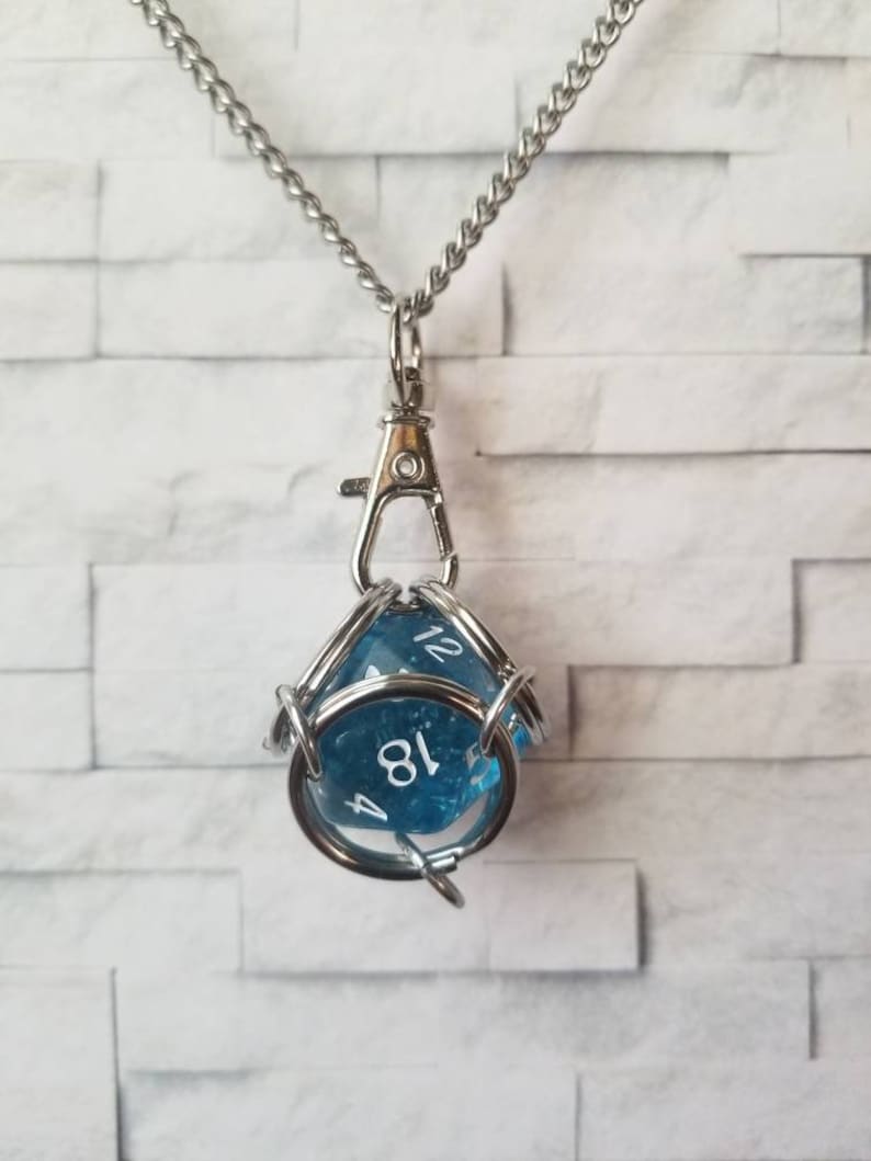 split ring cage d20 pendant, dnd dice jewelry removable d20 necklace dice jail necklace Captive dice jewelry