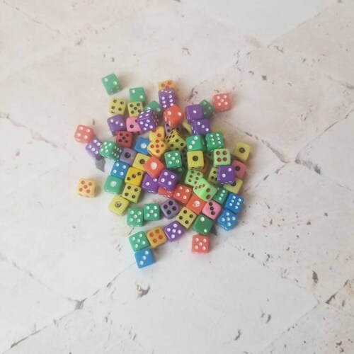 Twenty random 5mm d6 dice, tiny 5mm dice, colorful tiny dice, assorted colors, great gift idea, miniature dice, 20 mini dice, optional vial