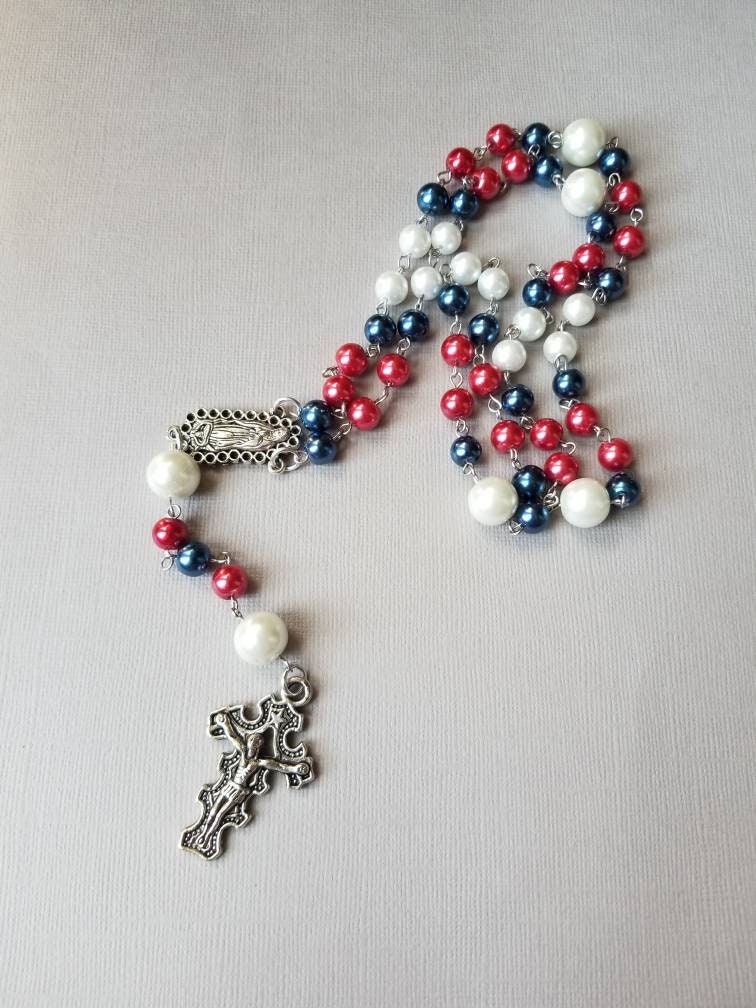 Patriotic rosary, Catholic rosary, five decade rosary, stainless steel