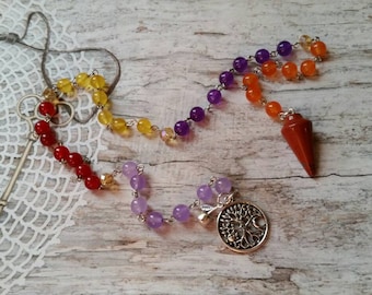 Mabon prayer beads ,pagan prayer beads, Mabon witches prayer beads, stainless steel, Malay Jade, tree of life charm, Red Jasper pendulum